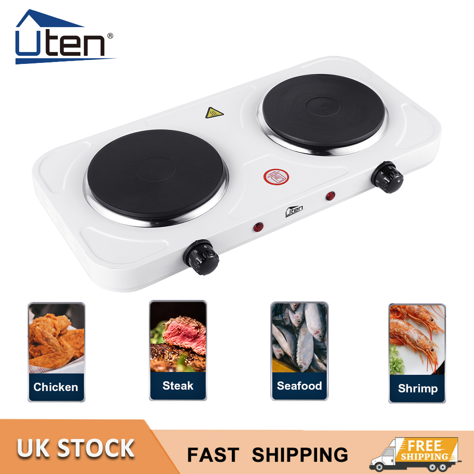 Electric Hot Plate Double Ring 2000W Portable Table Top Kitchen Cooker