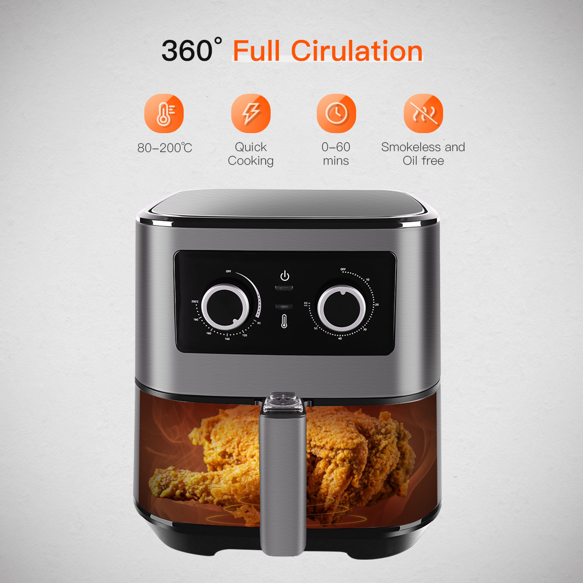 Uten 5.5L Air Fryer Oven 1700W Low Fat Healthy Cooker Kitchen Frying Oil Free XL