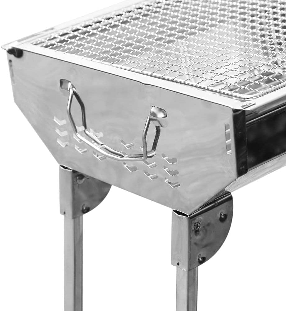 Moss & Stone 17 in Portable Tabletop Grill, Charcoal Barbecue Grill, Stainless Steel Portable Folding Tabletop Charcoal Grill for Shish K