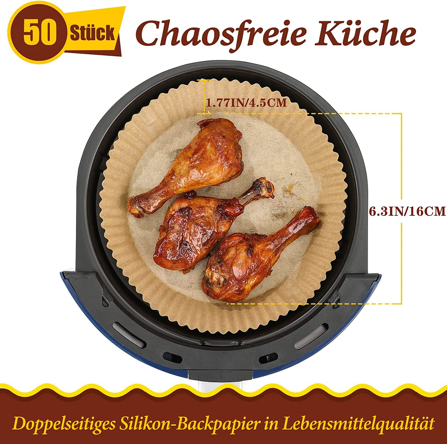 Airfryer-Backpapier, 100 Stück für Heißluftfritteuse und Backofen