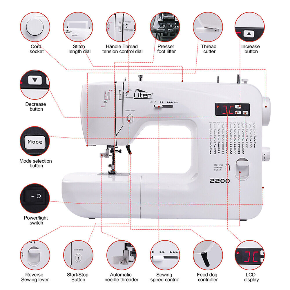 2200 Sewing Machines Embroidery Machine with 60 Built-in Stitches