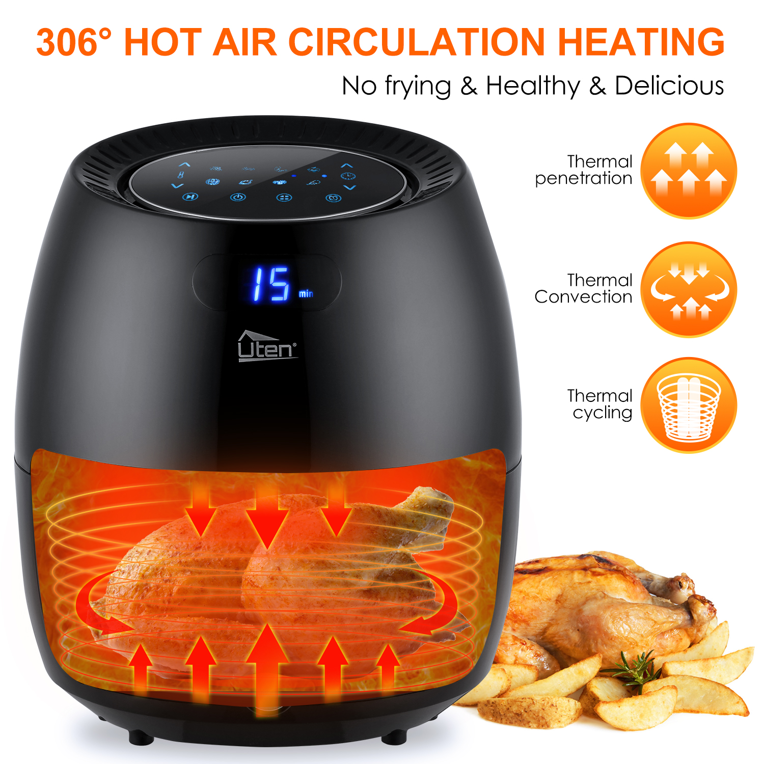 UTEN 5Qt/5.9Qt Electric Air Fryer Hot Oven Oilless Cooker Time/Temp Control