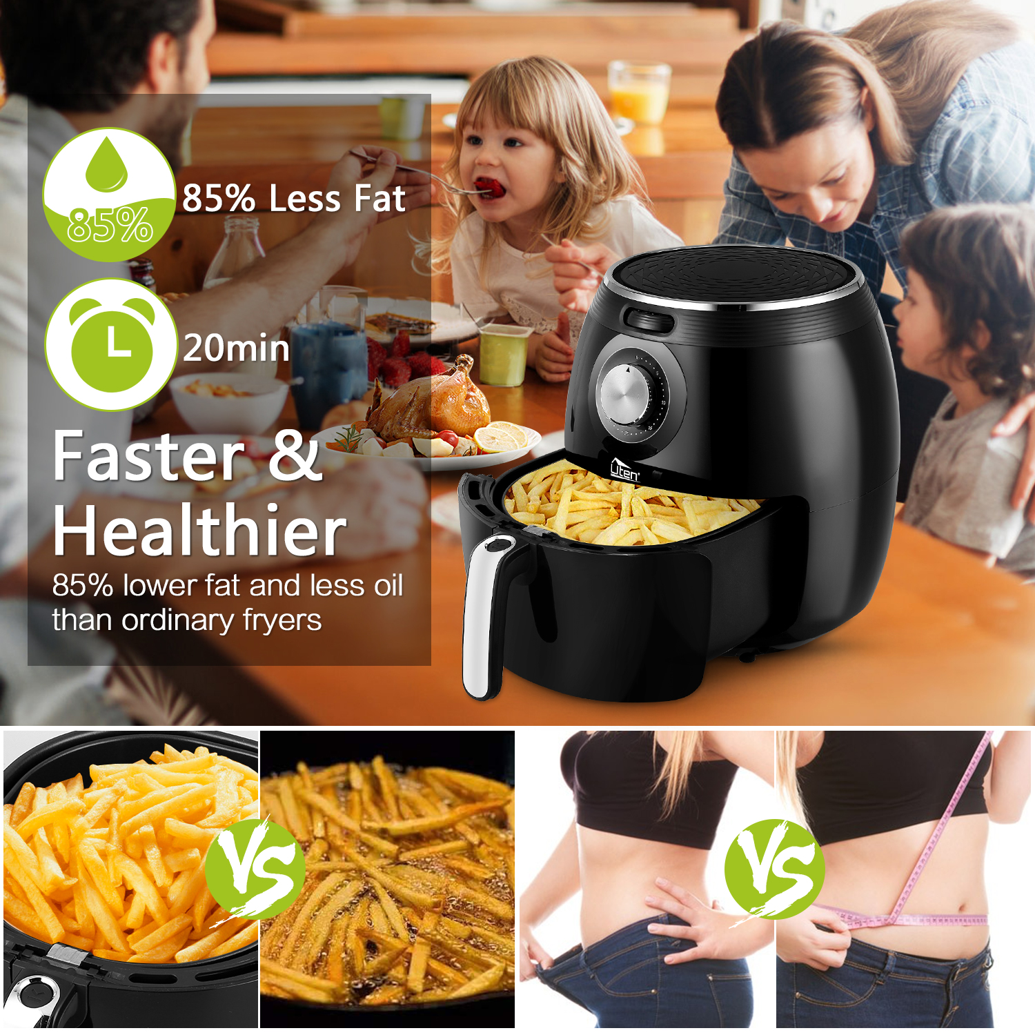 UTEN 5Qt/5.9Qt Electric Air Fryer Hot Oven Oilless Cooker Time/Temp Control