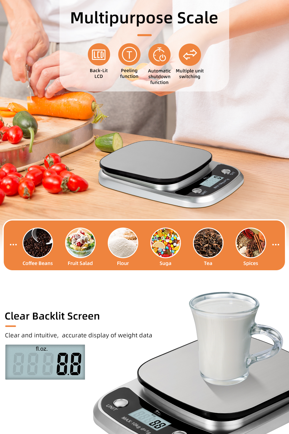 Digital Kitchen Scale Food Diet Scale Multifunction Weight Balance 22lb/10kg