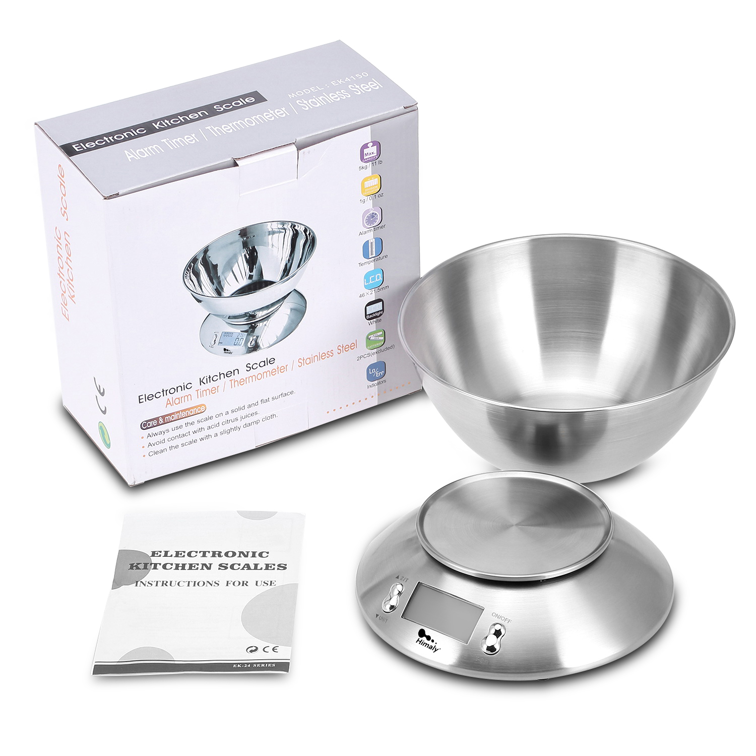 Digital Kitchen Scale With Removable Bowl Electronic Stainless Steel Food Scale