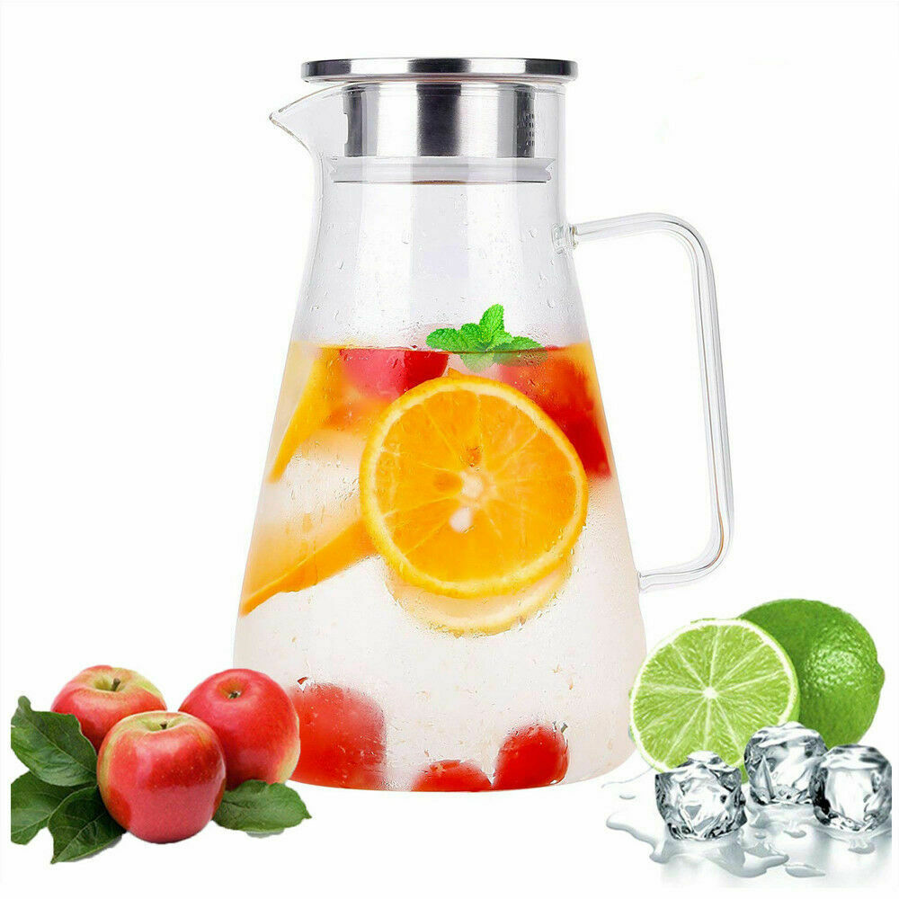 1,8L Glaskaraffe Wasserkaraffe Karaffe mit Kristallgriff und Edelstahl