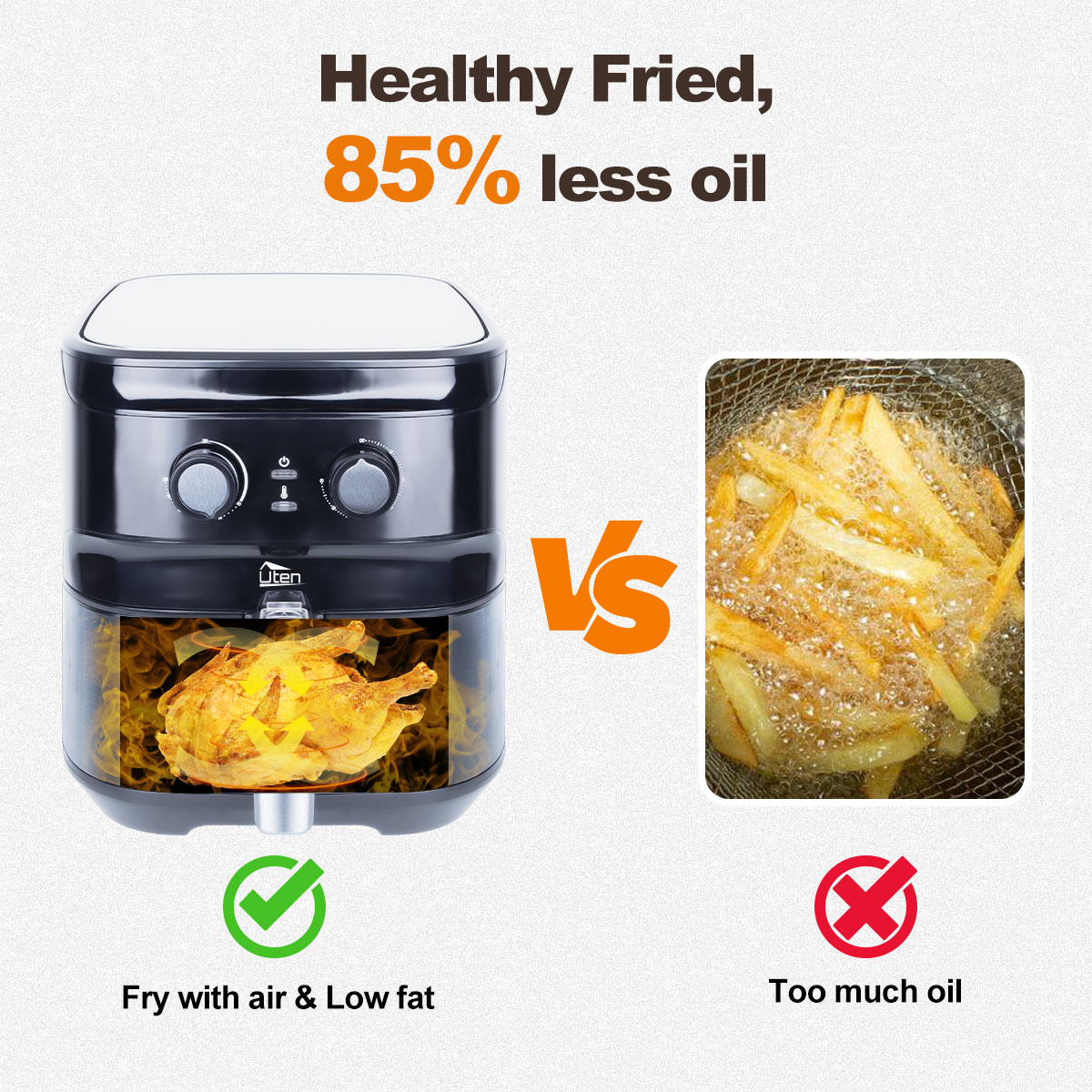 Uten 5.5L Air Fryer Oven 1700W Low Fat Healthy Cooker Kitchen Frying Oil Free XL