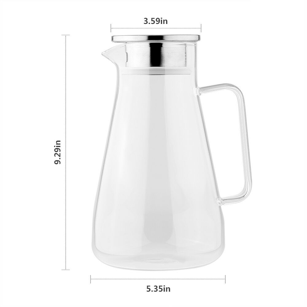 1,8L Glaskaraffe Wasserkaraffe Karaffe mit Kristallgriff und Edelstahl