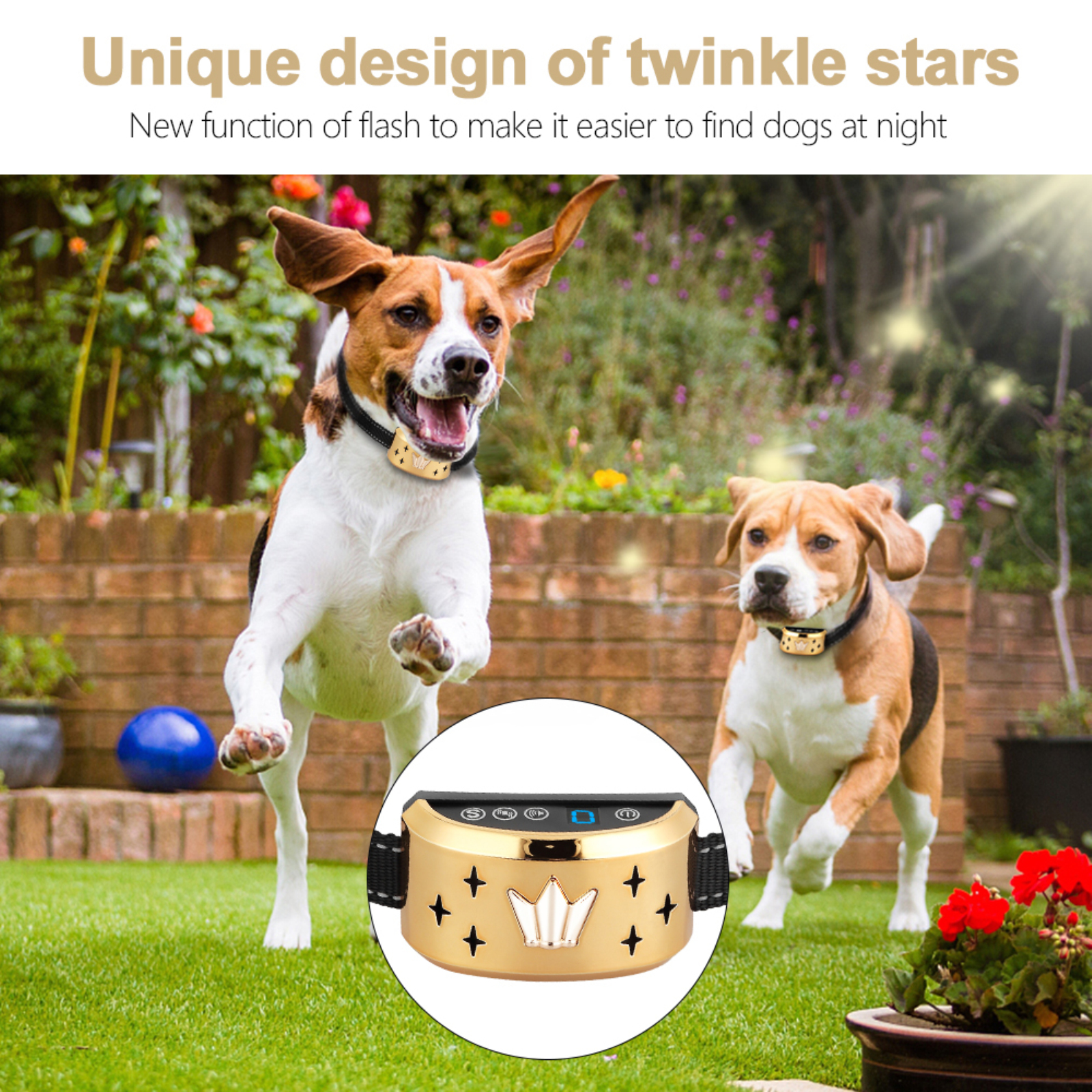 Star Antibell Hunde Halsband LED Ton Vibration Erziehungshalsband